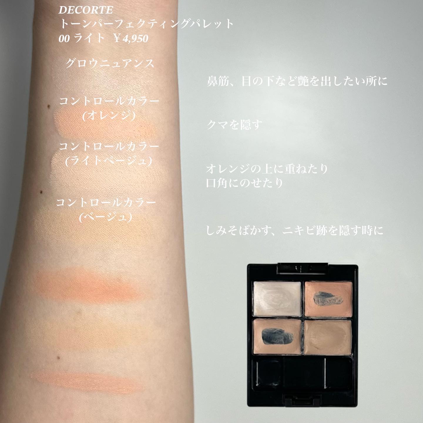 トーンパーフェクティング パレット/DECORTÉ/パレットコンシーラーを使ったクチコミ（2枚目）