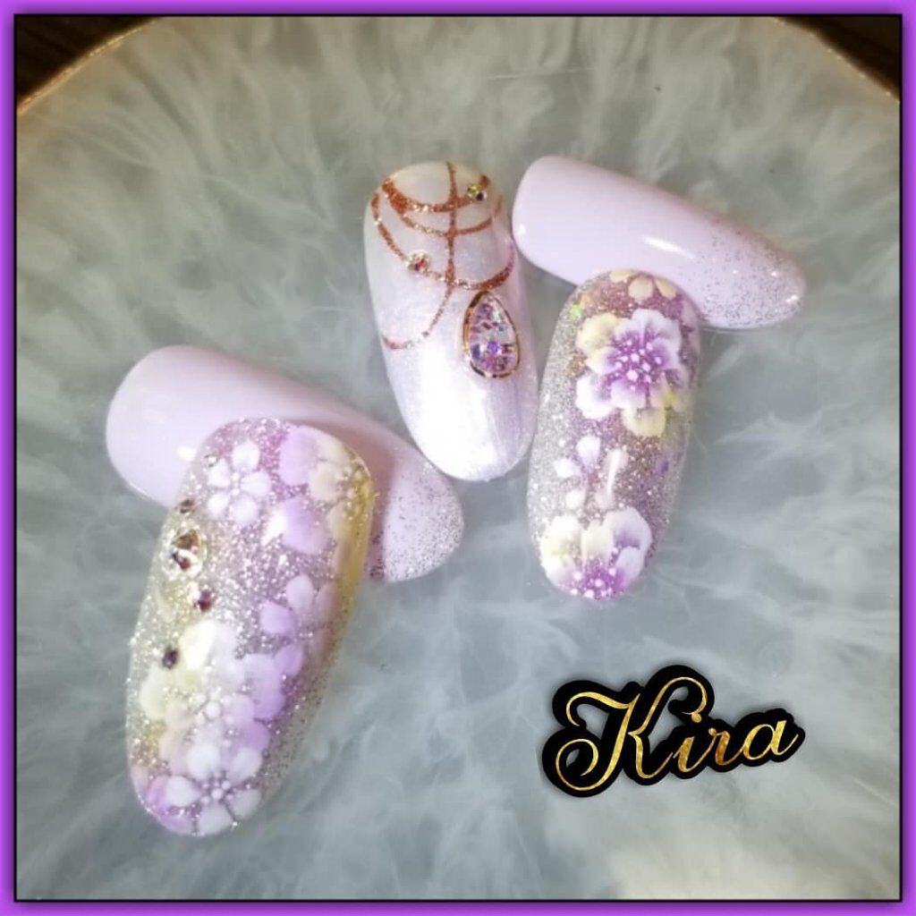 #ネイル,#ジェルネイル,#春ネイル,#フラワーネイル,#スプリングネイル,#キラキラネイルのネイルデザイン