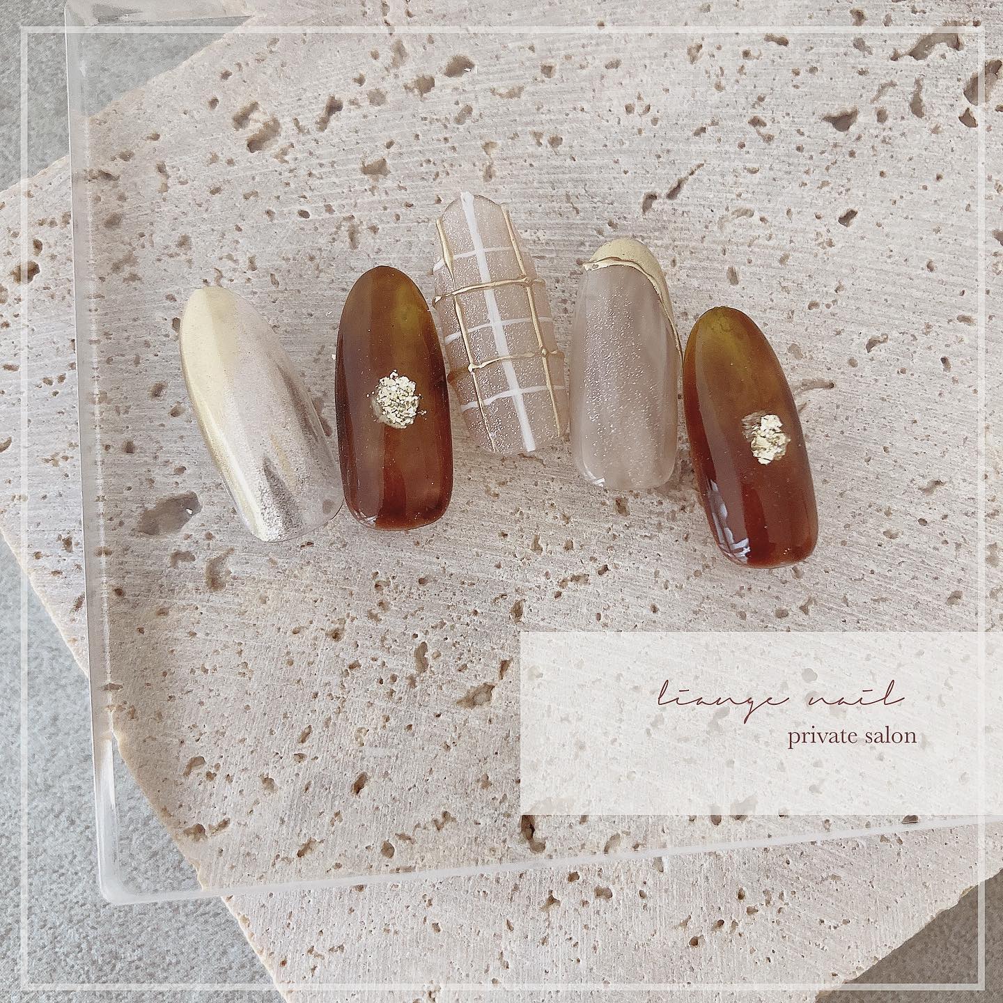 #リアンジェネイル,#柏ネイル,#ネイル,#ニュアンスネイル,#大人ニュアンスネイル,#秋ネイル,#冬ネイル,#ミラーネイル,#チェックネイルのネイルデザイン