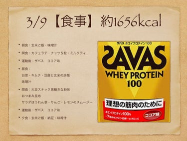 2020年3月9日
【食事】約1656kcal
朝食：玄米ご飯・味噌汁
間食：カフェラテ・ナッツ５粒・ミルクティ
運動後：ザバス　ココア味
昼食： 白菜・キムチ・豆腐と玄米の炒飯 味噌汁
間