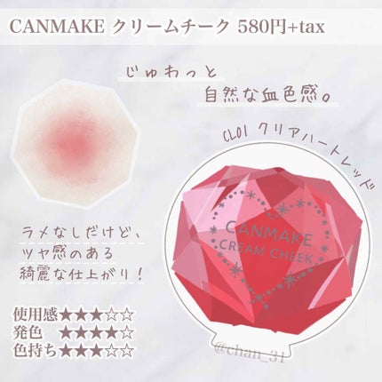 クリームチーク(クリアタイプ)/キャンメイク/ジェル・クリームチークを使ったクチコミ(1枚目)