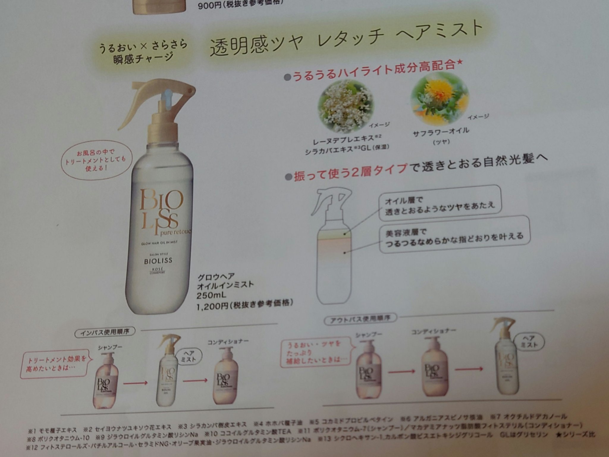SS ビオリス ピュアレタッチ グロウヘア オイルインミスト/SSビオリス/アウトバストリートメントを使ったクチコミ（2枚目）