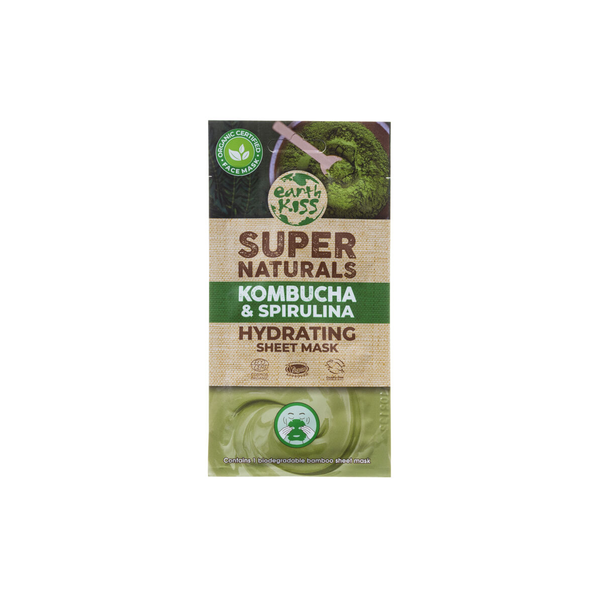 Earth Kiss ヴィーガンオーガニッククレイシートマスク（コンブチャ＆スピルリナ）〈トロピカルの香り〉