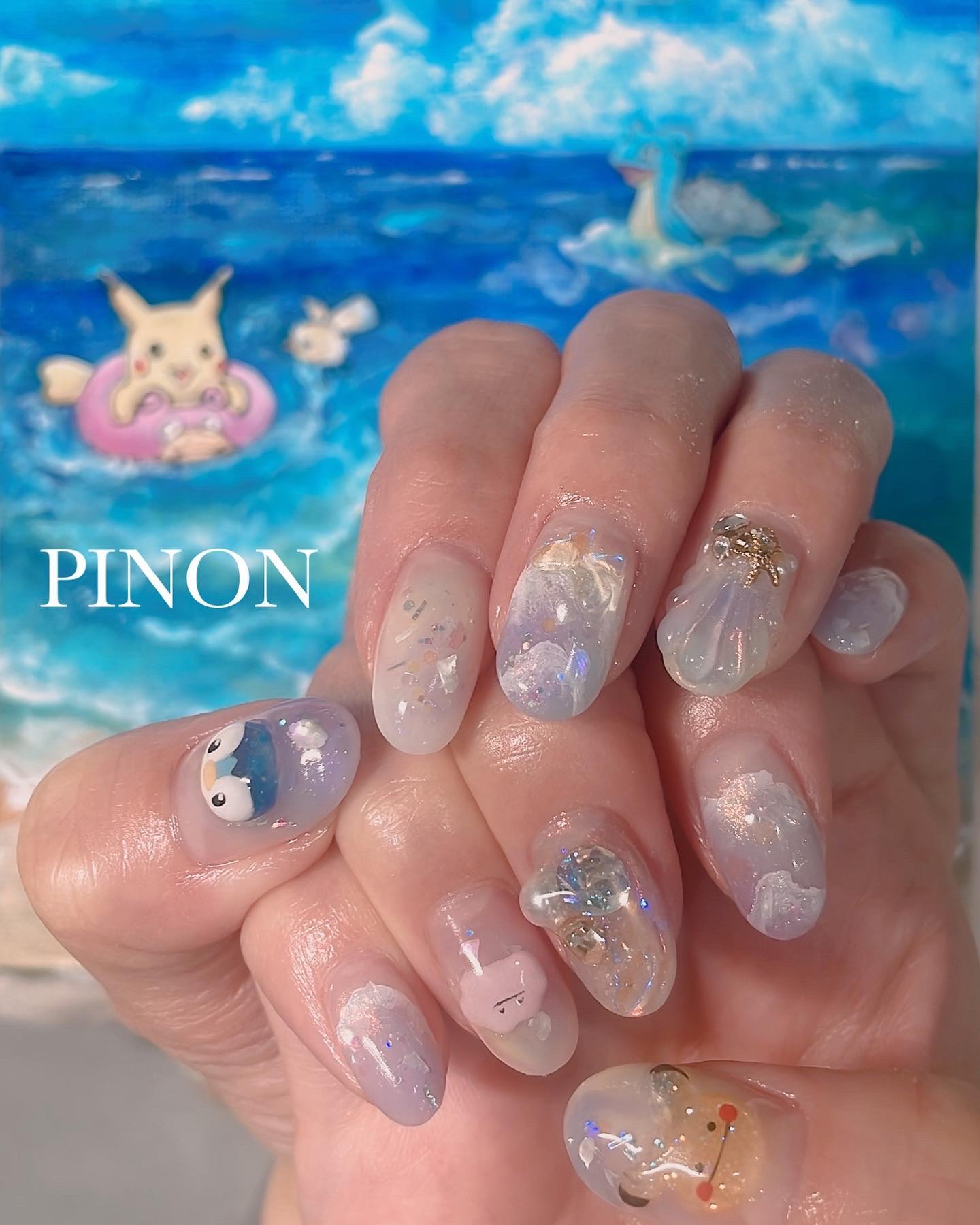 #ポケモンネイル,#キャラネイル,#海ネイル,#夏ネイルのネイルデザイン