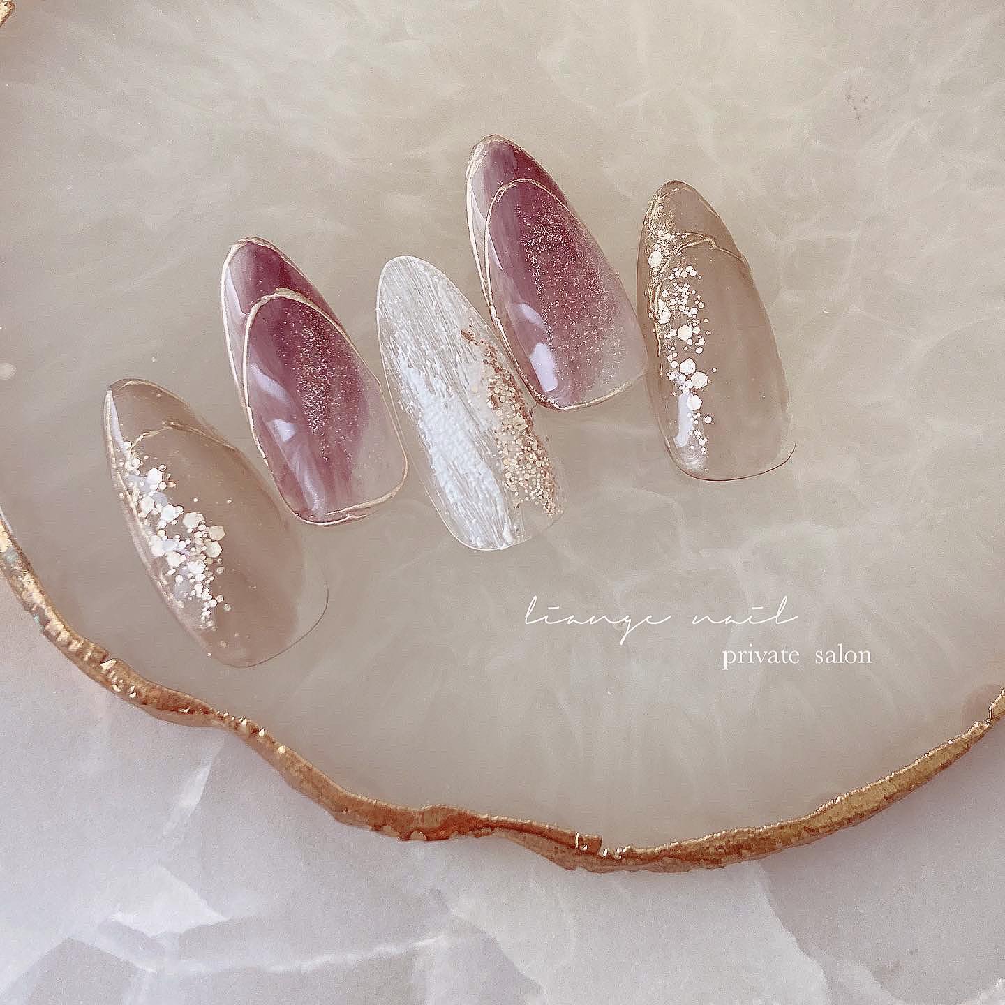 #ネイル,#夏ネイル,#大人ニュアンスネイル,#ニュアンスネイル,#ジェルネイル,#ミラーネイルのネイルデザイン