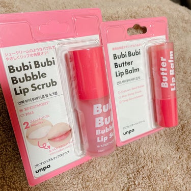 🌸unpa
◎Bubi Bubi Bubble Lip Scrub
リップスクラブ
◎Bubi Bubi Butter Lip Balm
リップクリーム(おまけ)

珍しく！韓国コスメ✨
ぶびぶび🐷

