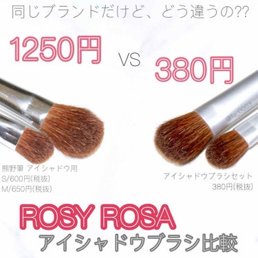 ‼️1250円 vs 380円 アイシャドウブラシ対決‼️

お手頃価格でメイクツールが揃う #ロージーローザ 
今回は見た目がよく似ているアイシャドウブラシの
2シリーズを比較してみましたー🌸

*⑅︎୨୧┈︎┈︎┈︎┈︎୨୧⑅︎*

【比較したもの】

▷ロージーローザ
アイシャドウブラシセット 380円(税抜)

▷ロージーローザ
熊野筆 アイシャドウ用
S/600円(税抜)
M/650円(税抜)

*⑅︎୨୧┈︎┈︎┈︎┈︎୨୧⑅︎*

見た目は…とってもよく似ています🤔
ですが、
お値段はセットの方が一本あたり190円に対して
熊野筆シリーズは600~650円とだいぶ違います

このお値段の違い…とてもあります👀

それぞれの特徴を比較してみると…

………

【ブラシセット/S】
中間色～締め色
若干毛が長い
少し中途半端な大きさに感じるが、
中間色と締め色を角度を変えることでカバーできる
毛先が少し広がってきた(7ヶ月使用)

【ブラシセット/M】
アイホール～中間色
熊野筆Mに比べると長さが短めで
ベースカラーと中間色どちらにも、
対応出来るような大きさに作られている
ラメが毛の中に残りやすい

【熊野筆/S】
締め色
ブラシセットSよりも細身
毛の密度が毛先までしっかり有り、
弾力にかなり差が感じられる
狙ったところに色がのせられる

【熊野筆/M】
アイホール～中間色
まぶたにあてた時の触感と毛の広がり具合いが絶妙
ティッシュオフ後、毛に粉が残りにくい
50回以上洗っているのに毛先の丸いフォルムは
綺麗に保たれている(1年使用)

………

【結論】

「メイク初心者で、ブラシが欲しいがどんなブラシが良いか分からない！」
「カラフルなメイクが好きで1回のアイメイクでアイシャドウを沢山使いたいからブラシは何本も欲しい！」
▶▶アイシャドウブラシセット 380円(税抜)

「お手頃価格の熊野筆に手を出してみたい！」
「アイメイクの完成度を上げたい！」
「頻繁にブラシを洗う！」
▶▶熊野筆 アイシャドウ用
S/600円(税抜) M/650円(税抜)

かな…🤔と個人的には思います！

*⑅︎୨୧┈︎┈︎┈︎┈︎୨୧⑅︎*

どちらもとても良い製品ですので、
買って損したー失敗したー😢ってことには
ならないかな、とも思いますー🌸

個人的には熊野筆シリーズの肌への当たり具合が
絶妙に好きなので…

メインに熊野筆を使用して、
サブでセットのブラシを私は使用しています！
アイホール/熊野筆M
締め色・ポイントカラー/熊野筆S
その他/ブラシセット
という感じが多いですー

個人的に、
アイシャドウはブラシで塗ると
メイクが凄く楽しくなるし上手くなった気がするので
アイシャドウブラシの導入、オススメです💗

ロージーローザ以外にもお気に入りがあるので
また比較してみたいと思いますー☺️🌸

#ふうかアイメイク

#アイシャドウブラシ #メイクツールの画像 その0