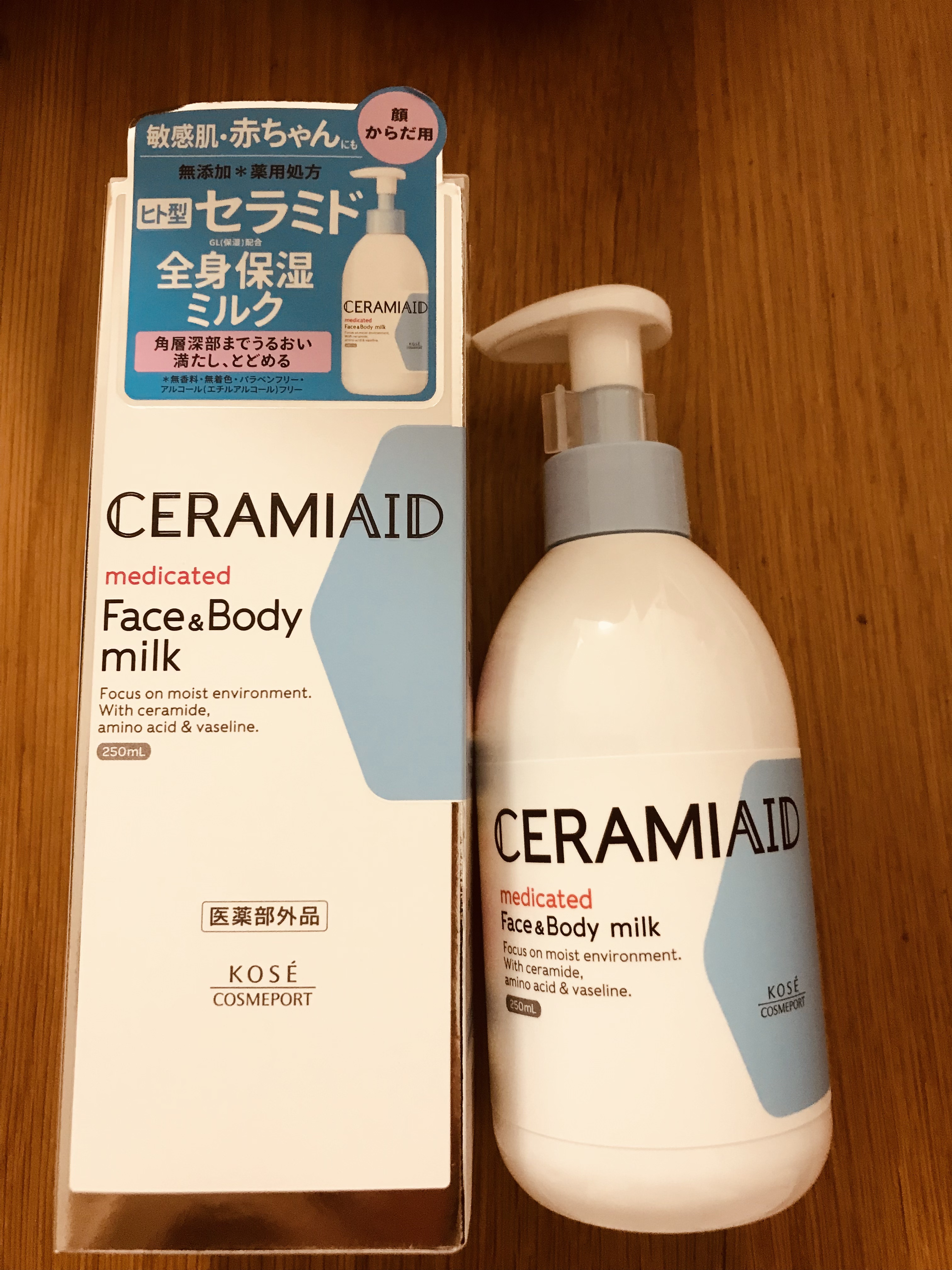 セラミエイド　薬用スキンミルク

子どもの保湿用として買いました。

半透明のジェルっぽい液体で、伸びが良いです✨

今年の夏から使い始めたので、冬場はわかりませんが
今のところ保湿力は申し分ありません。
さっぱりとした使い心地です。

ベ