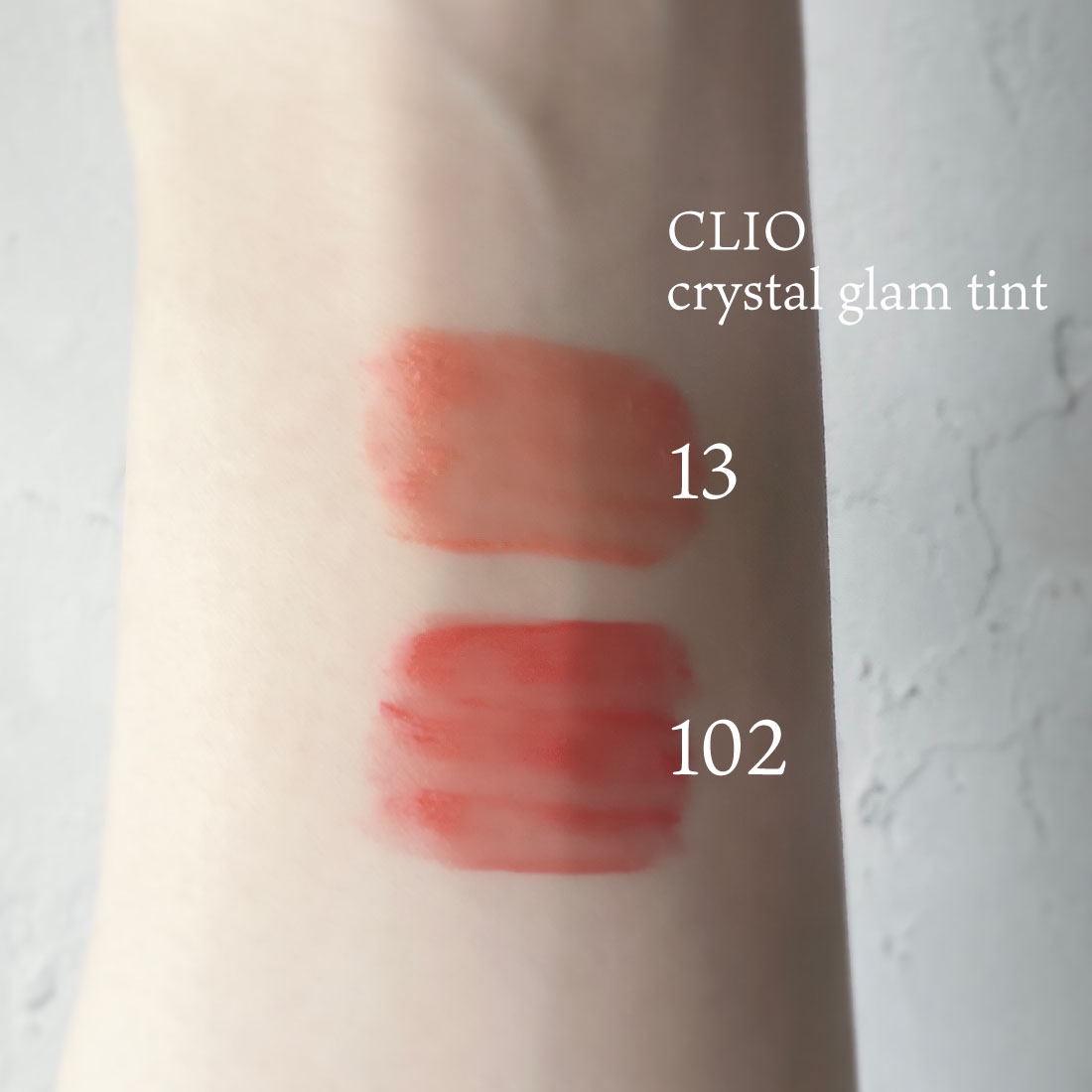 クリスタル グラム ティント 102 ゴージャスピーチクォーツ(GORGEOUS PEACH QUARTZ)/CLIO/リップティントを使ったクチコミ（2枚目）