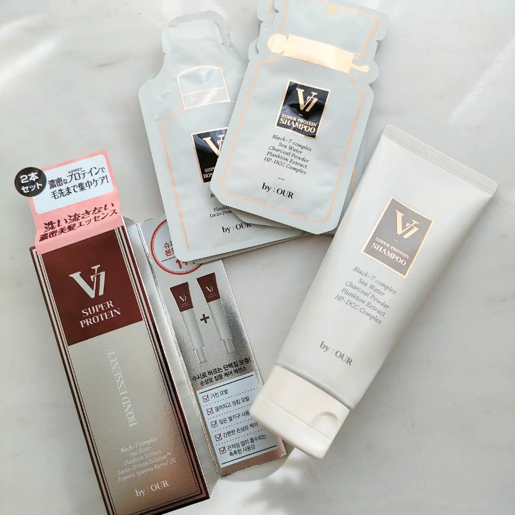 by : OUR V7 スーパープロテイン ボンドヘアエッセンスのクチコミ「@byour_official_jp 様のスーパープロテインシリーズ🧡🧡

シャンプー、トリー.....」（1枚目）