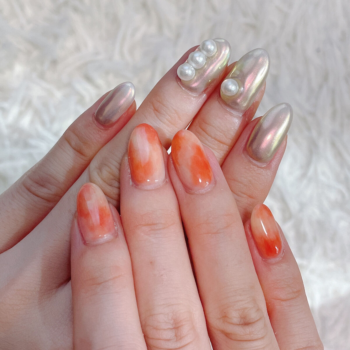 #ジェルネイル,#オーロラネイル,#桃ネイルのネイルデザイン
