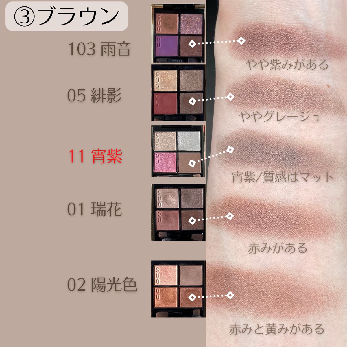 シグニチャー カラー アイズ｜SUQQUの口コミ - 【SUQQU】色味徹底比較