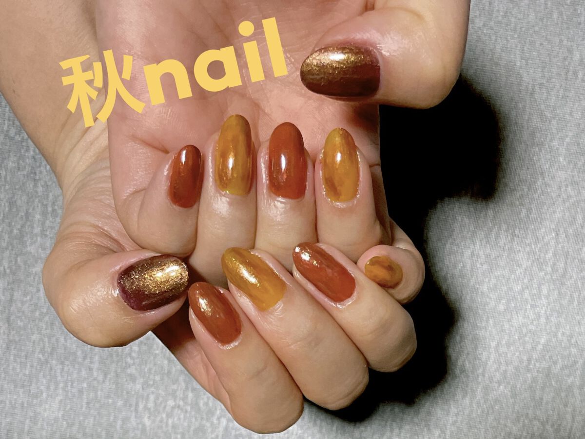 #ネイル,＃秋ネイル,#べっ甲ネイルのネイルデザイン