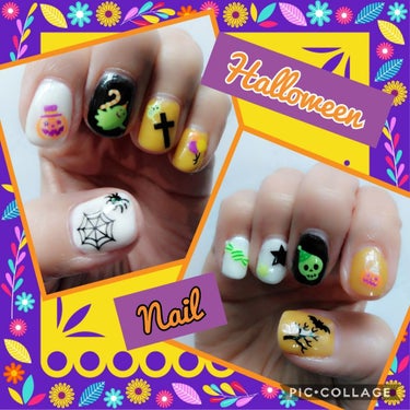 ☆#セルフネイル　☆#ジェルネイル　☆#ハロウィンネイル
#Halloween　まであと、一週間ですね🎃🦇

ゴテゴテにHalloween Nail　してみました➰🎃🌟

そうです‼️

シールを貼った