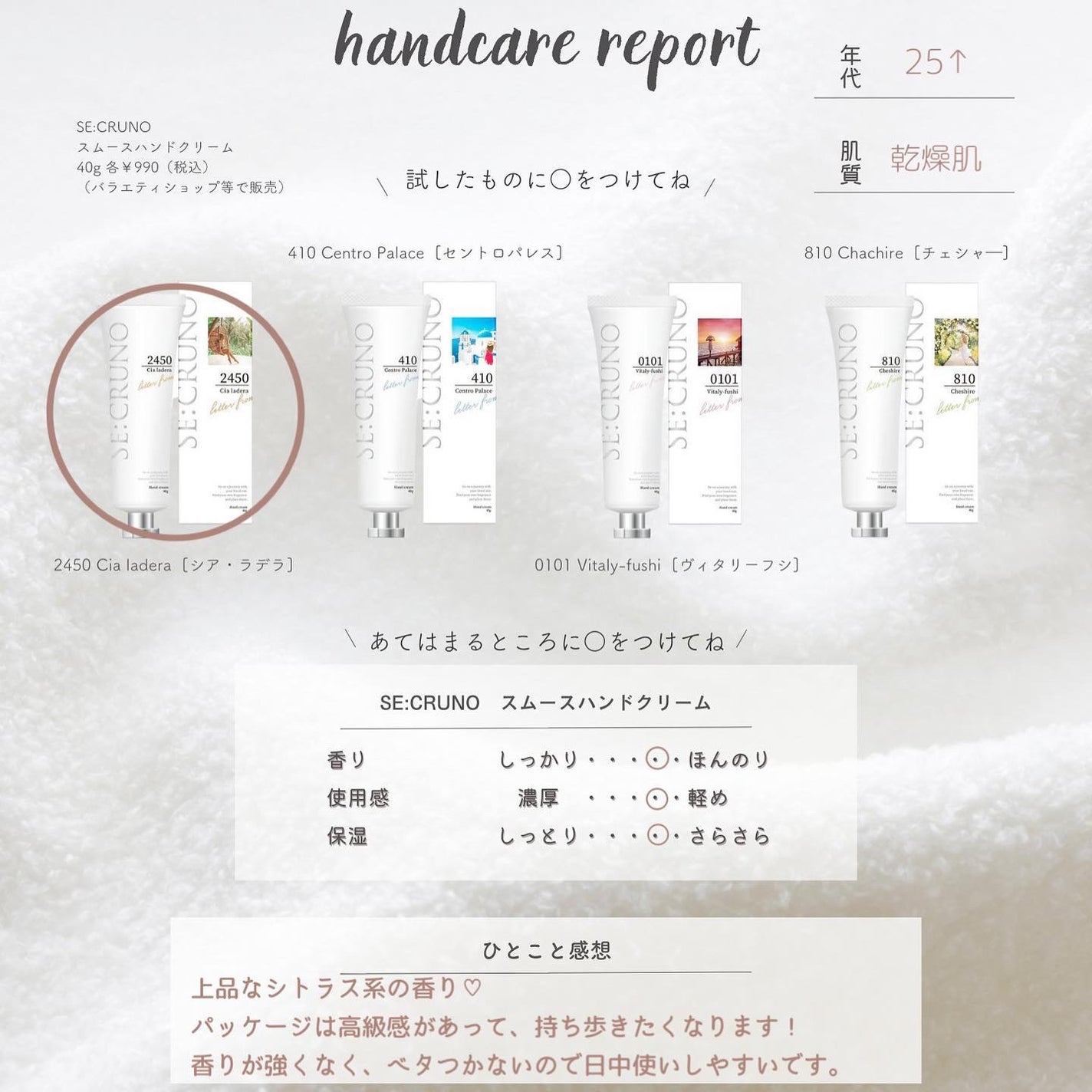 ハンドクリーム シアラデラ2450 /SE:CRUNO/ハンドクリームを使ったクチコミ(2枚目)