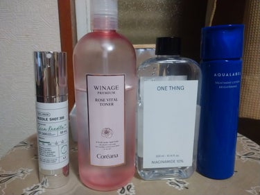 🌃夜のスキンケア 記録用

洗顔➔VTリードルショット300➔CoreanaROSE VITAL TONER（ジャバジャバ化粧水）➔ONE THINGナイアシンアミド化粧水、アクアレーベルトリートメント