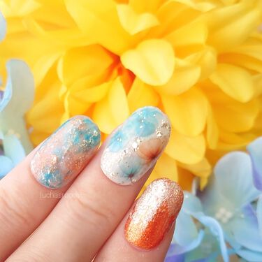 カラフルネイルズ キャンメイクを使った口コミ オレンジ ブルー 夏色お花ネイル ラメ入り By るか Luchasroom 乾燥肌 Lips