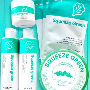 eNature Squeeze Green Watery Tonerのクチコミ「
⁡enature スクイーズグリーンライン
水分鎮静スキンケア5点セットを使ってみました✨
.....」（1枚目）