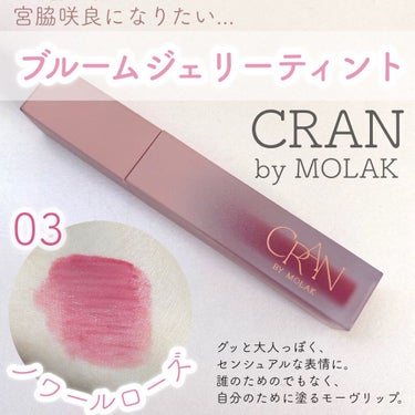 CRAN BY MOLAK
BLOOM JELLY TINT
03 Noir Rose
1,680円(税込)



宮脇咲良がイメージモデルを務める
CRAN BY MOLAKから出たティントです。

