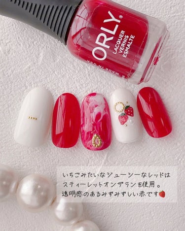 ORLY ネイルラッカー miniのクチコミ「ORLY 公式ブログ更新 - ̗̀📣
【苺の果肉感たっぷり♡
いちごミルク風ニュアンスネイル🍓.....」（2枚目）