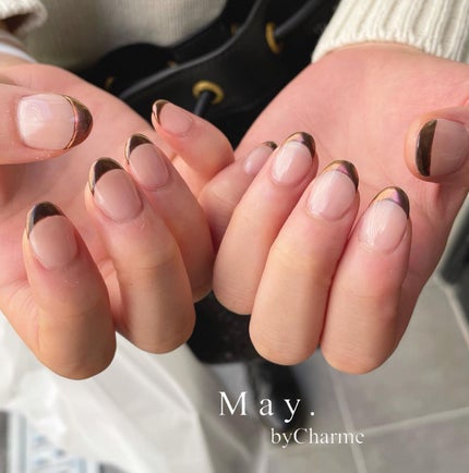 #ミラーネイル,#フレンチネイル,#ブラウンネイルのネイルデザイン