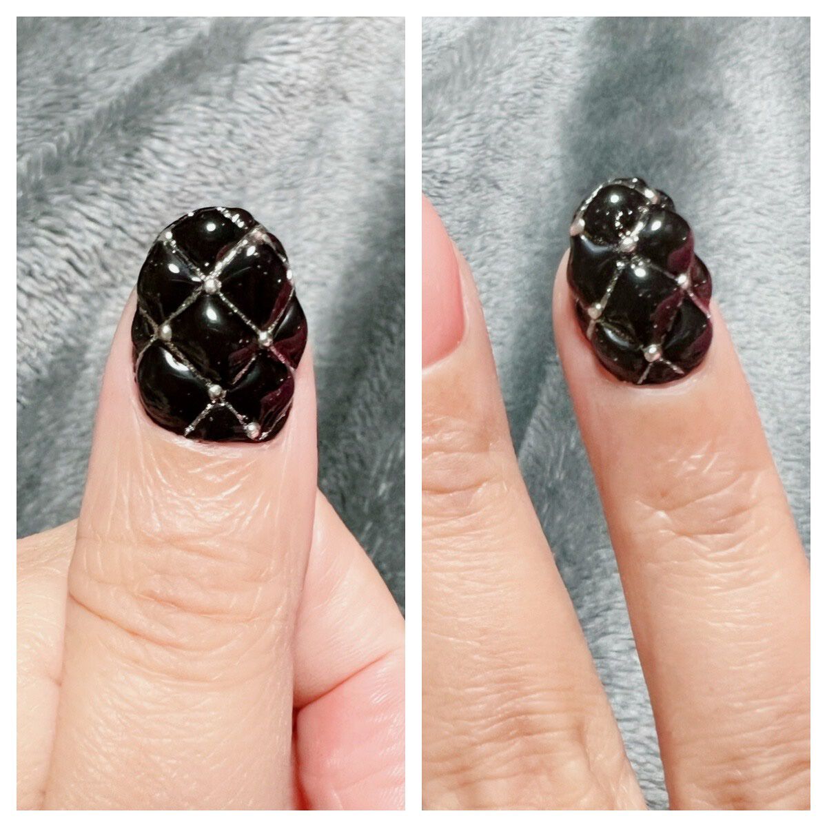 かぶららら on LIPS 「ネイルを変えました🙃黒のキルティングネイルです。シルバーのスタ..」(3枚目)