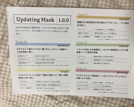Updating Mask 1.0.0 5タイプセット 1セット5枚入り/meol/シートマスク・パックを使ったクチコミ(2枚目)