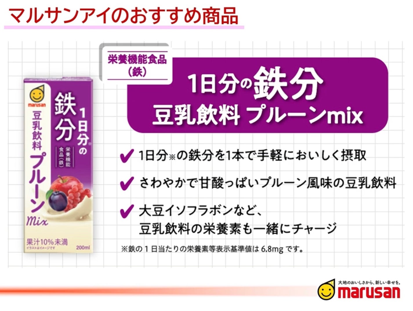 1日分の鉄分 豆乳飲料 プルーンmix 200㎖/マルサンアイ/豆乳飲料を使ったクチコミ(2枚目)