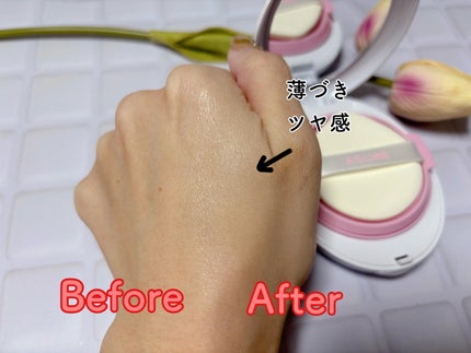 デューイーメッシュファンデーション/ASUNE /クッションファンデーションを使ったクチコミ(6枚目)