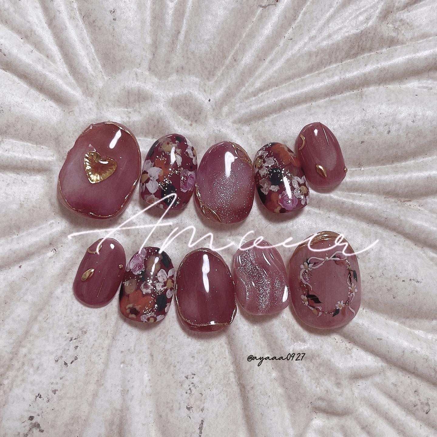 #くすみピンクネイル,#ドライフラワーネイルのネイルデザイン