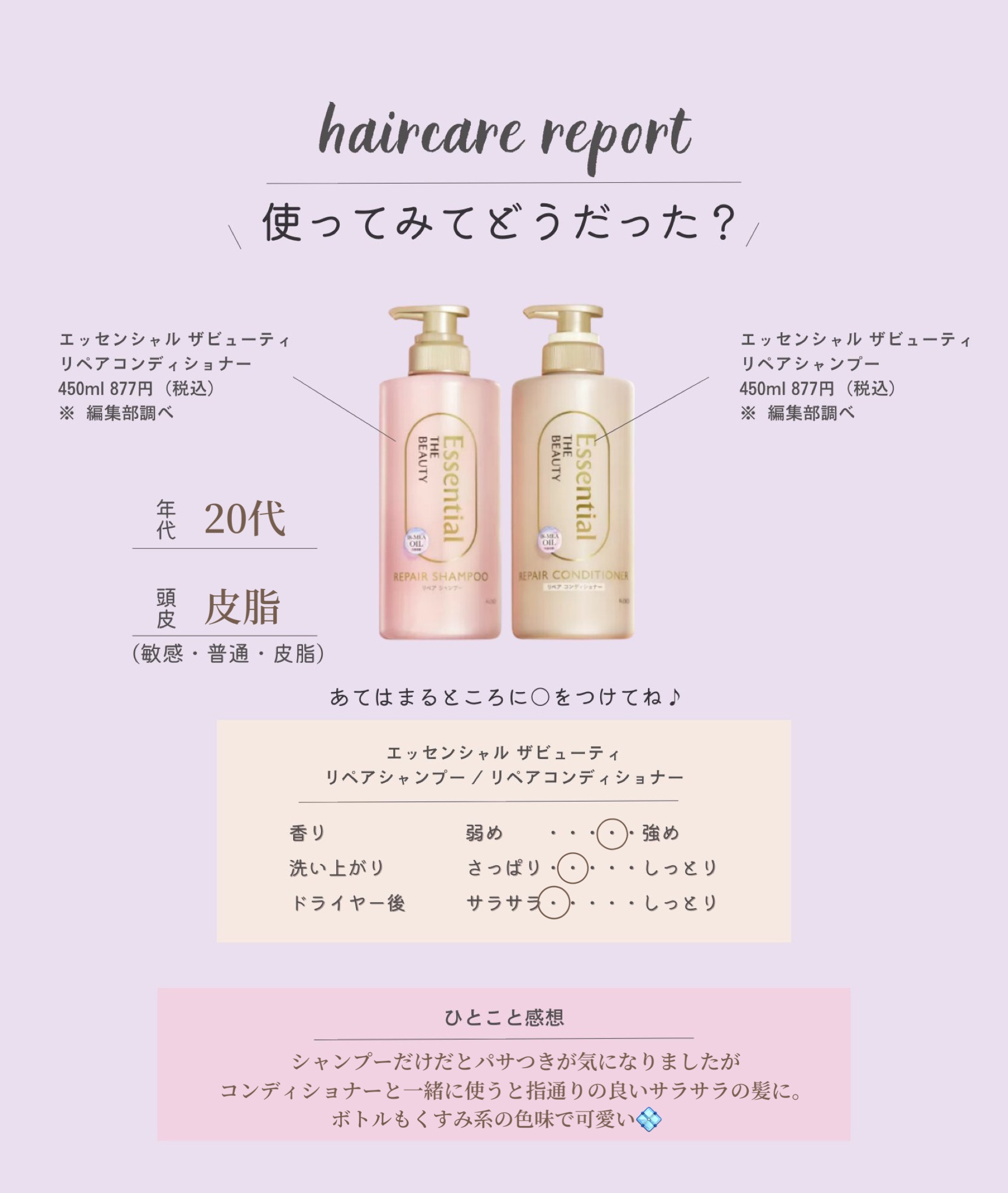 ザビューティ リペアシャンプー・コンディショナー/エッセンシャル/市販シャンプーを使ったクチコミ（3枚目）