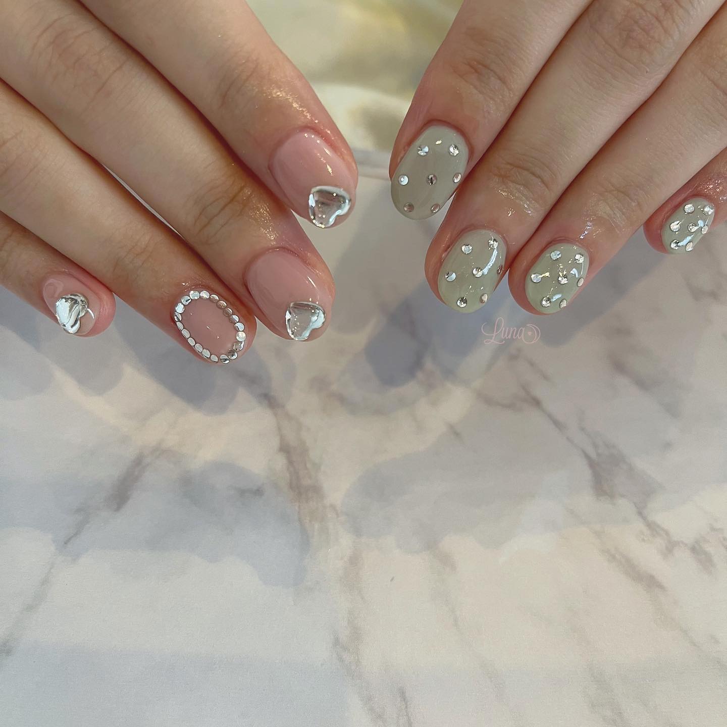 #ジェルネイル,#ワンカラーネイル,#ニュアンスネイル,#うるうるネイル,#ちゅるんネイル,#シンプルネイル,#パーツネイル,#透け感ネイル,#クリアネイル,#ぷっくりネイル,#ちぐはぐネイル,#韓国ネイル,#きらきらネイル,#うるつやネイル,#フレンチガーリーネイル,#ピンクネイル,#ドットネイル,#ミントグリーンネイルのネイルデザイン