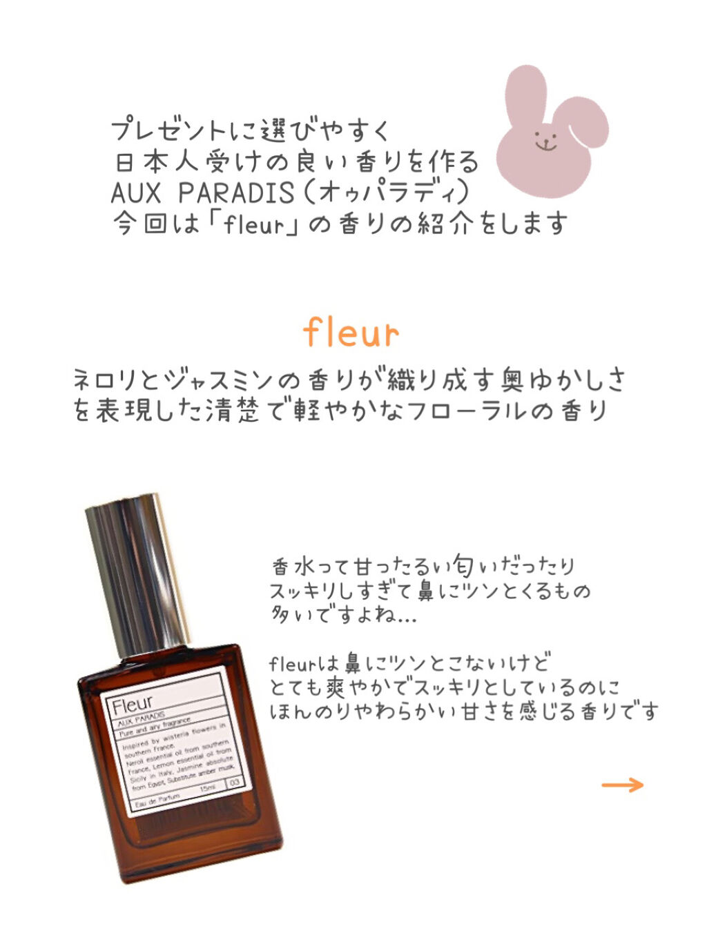 オードパルファム　#03 Fleur〔フルール〕/AUX PARADIS/香水(レディース)を使ったクチコミ（2枚目）
