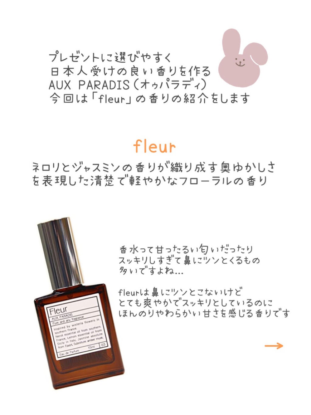 オードパルファム #03 Fleur〔フルール〕/AUX PARADIS/香水(レディース)を使ったクチコミ(2枚目)