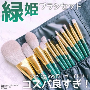 ROWNYEON 緑姫シリーズ メイクブラシ１３本セット 化粧ポーチ付き/Rownyeon/メイクブラシを使ったクチコミ（1枚目）