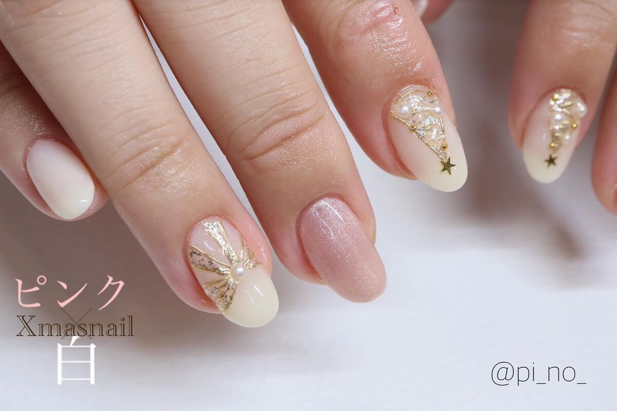 #クリスマスネイル,#キラキラネイル,#マグネットネイル,#冬ネイルのネイルデザイン