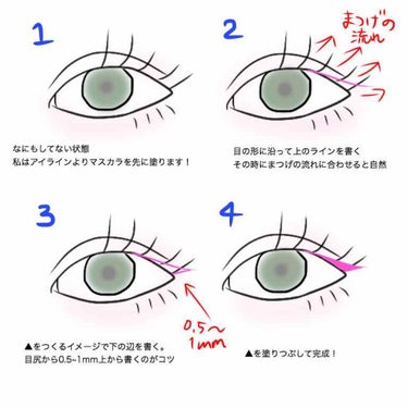 ヒロインメイク スムースリキッドアイライナー スーパーキープのクチコミ「私のアイラインの書き方を簡単にまとめました🌼
質問頂きありがとうございました♡

目尻のさんか.....」（2枚目）