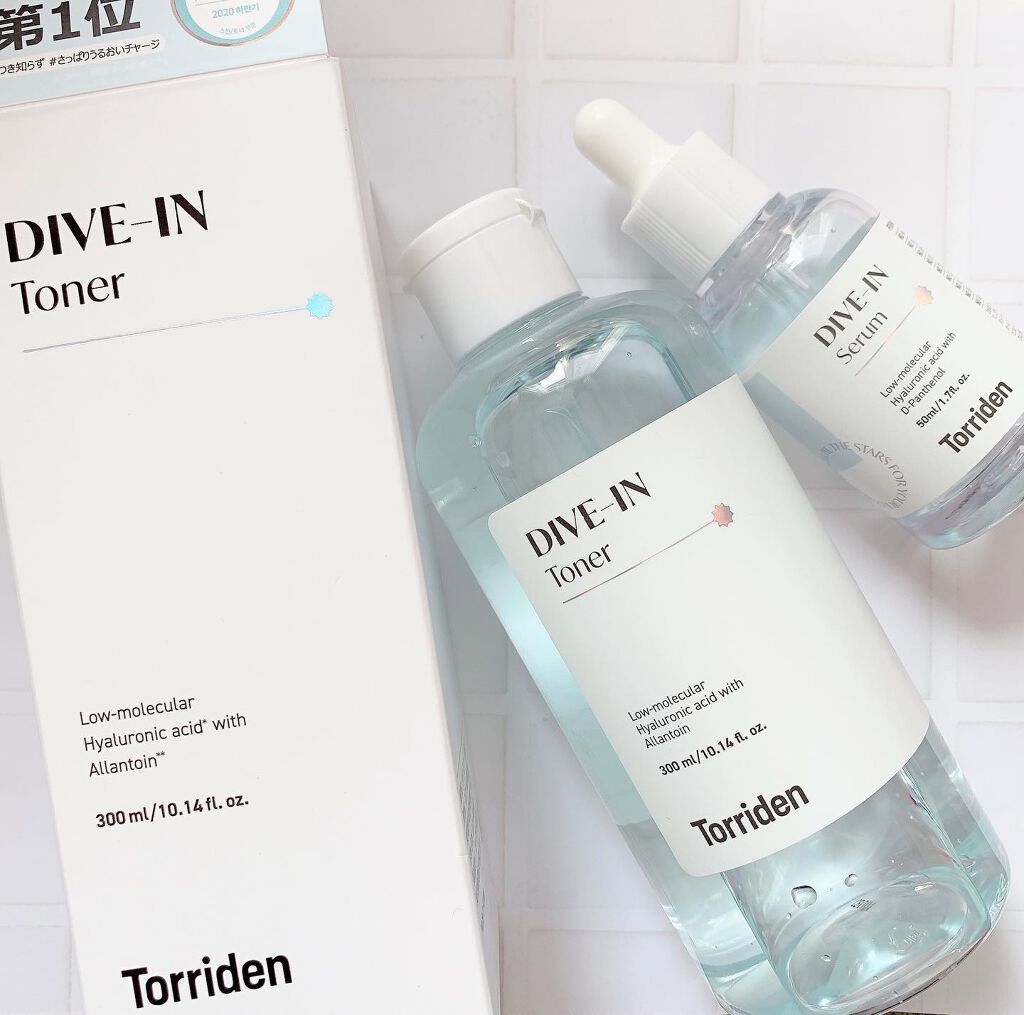 Torriden ダイブイン トナーのクチコミ「韓国で話題の化粧水
トリデンダイブイントナー💖😳

もともとの3秒セラム方は持っていて気になっ.....」（1枚目）