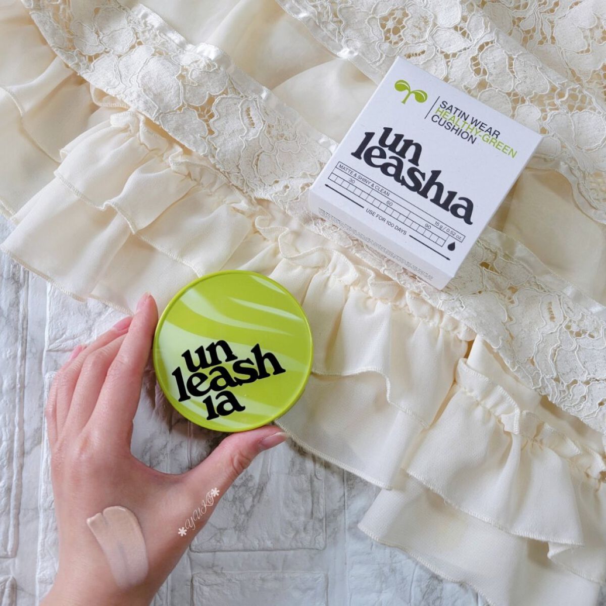 サテンウエアヘルシーグリーンクッション 18C SEASHELL シーシェル/unleashia/クッションファンデーションを使ったクチコミ（1枚目）