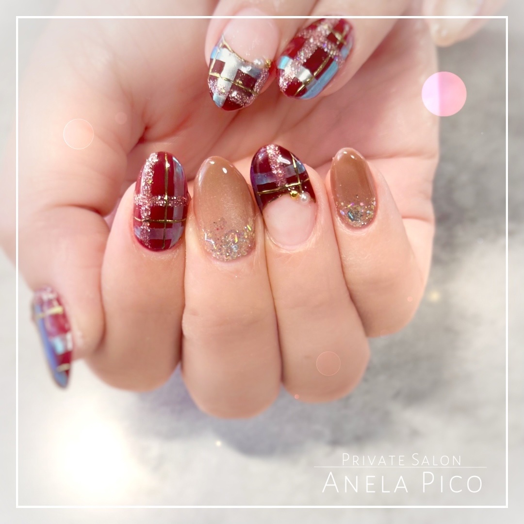 #クリスマスネイル,#チェックネイルのネイルデザイン