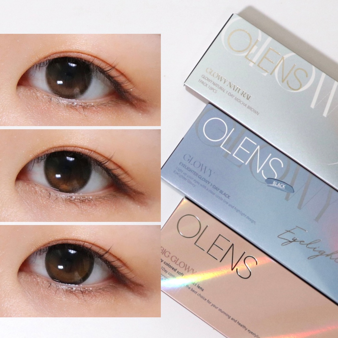 どの大きさが好み？水光カラコンシリーズを3種ご紹介🌟　　

☑︎Glowy Natural 1Day Mocha Brown

3つの中で大きさも色味も一番ナチュラル。
ぼかしフチが目元を柔らかい印象にしてくれて、黒目とよく馴染むよ◎

