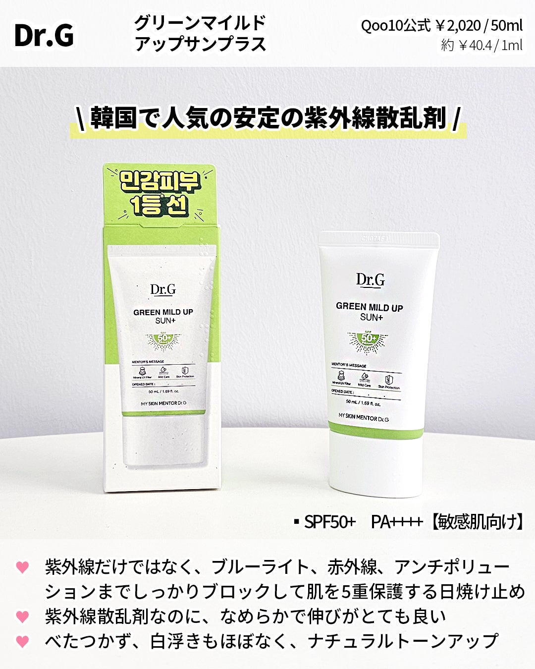 グリーンマイルドアップサンプラス/Dr.G/日焼け止めクリームを使ったクチコミ(3枚目)