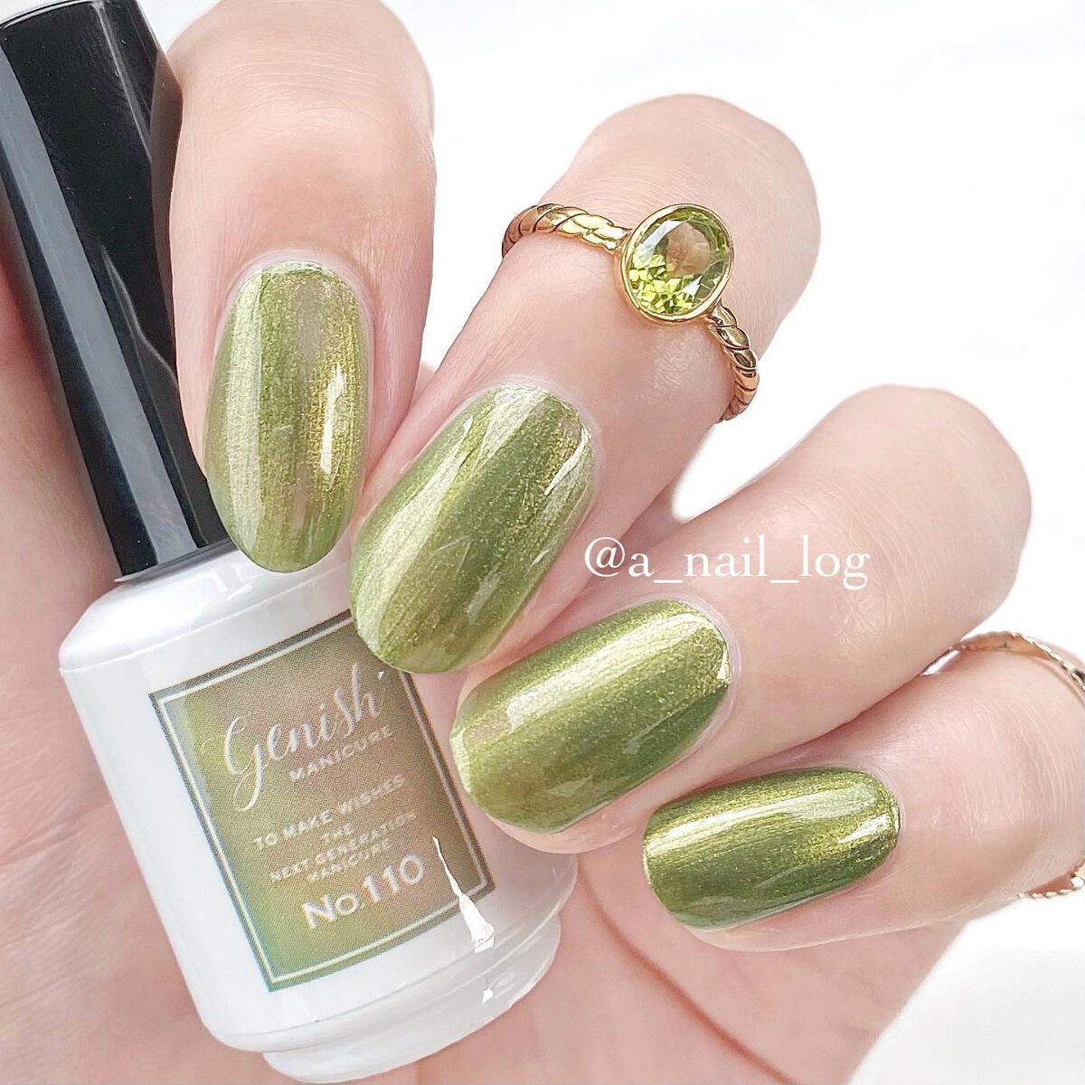 ■ジーニッシュマニキュア(提供)
No.110 NILE

誕生石イメージカラーネイル
8月はペリドット🍀

ジーニッシュの夏限定色いただいた時に
このグリーンはペリドットや〜！と
心に決めておりました🥺

リングはTOME JEWEL