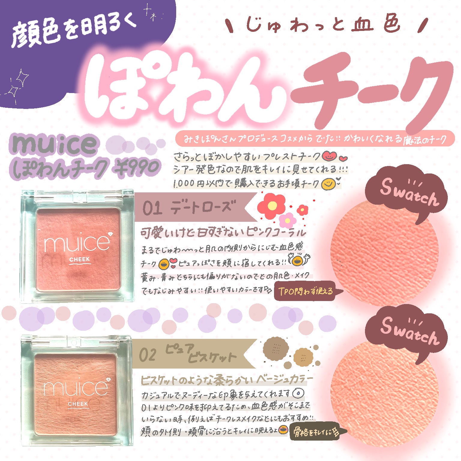 ぽわんチーク/muice/パウダーチークを使ったクチコミ（1枚目）