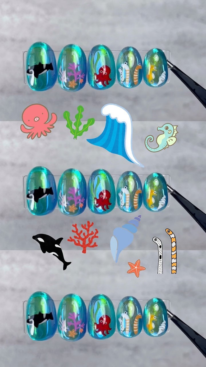 #カラフルネイル,#個性的ネイル,#個性派ネイル,#シンプルネイル,#韓国ネイル,#シアーカラーネイル,#海ネイル,#うるうるネイル,#氷ネイルのネイルデザイン