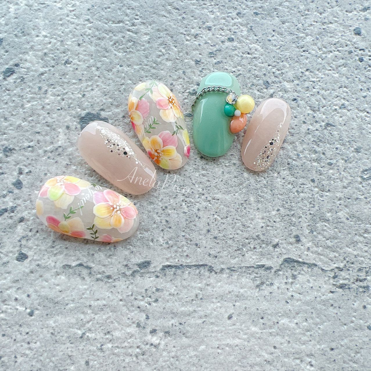 #ネイル,#純国産ジェルネイル,#ジェルネイル,#サマーネイル,#フラワーネイルのネイルデザイン