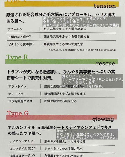 Updating Mask 1.0.0 5タイプセット 1セット5枚入り/meol/シートマスク・パックを使ったクチコミ(3枚目)