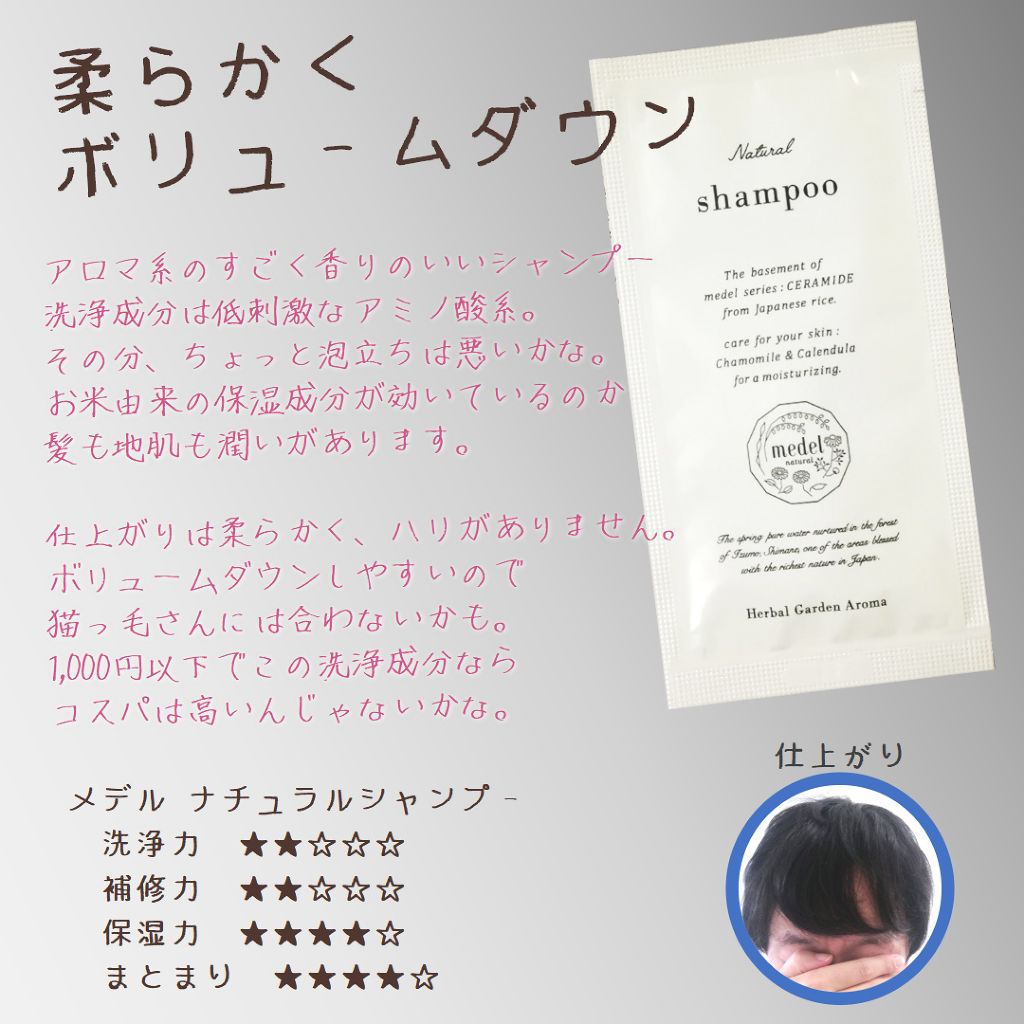 ナチュラル シャンプー ハーバルガーデンアロマ/medel natural(メデル ナチュラル)/市販シャンプーを使ったクチコミ（1枚目）