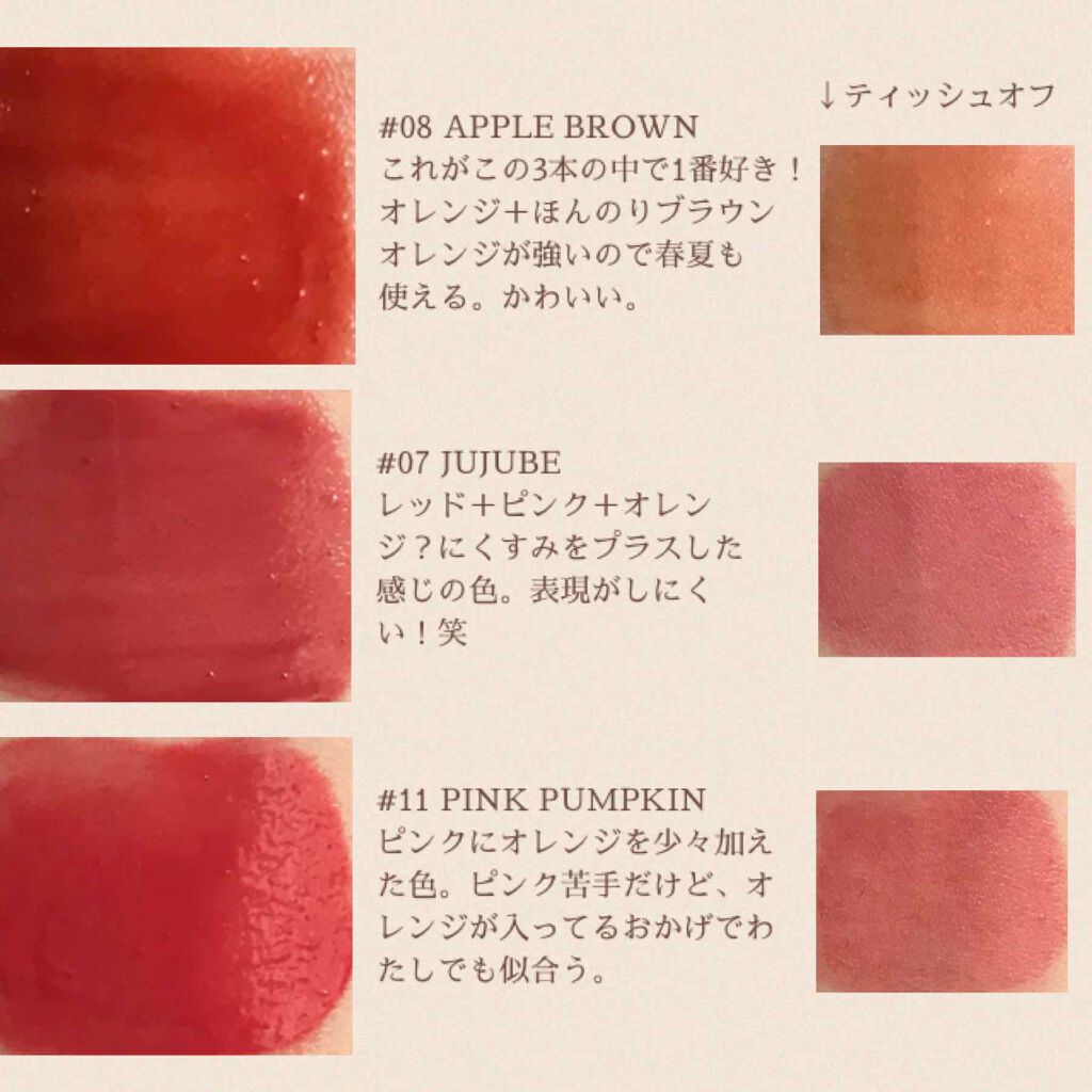 ジューシーラスティングティント/rom&nd/リップティントを使ったクチコミ（2枚目）