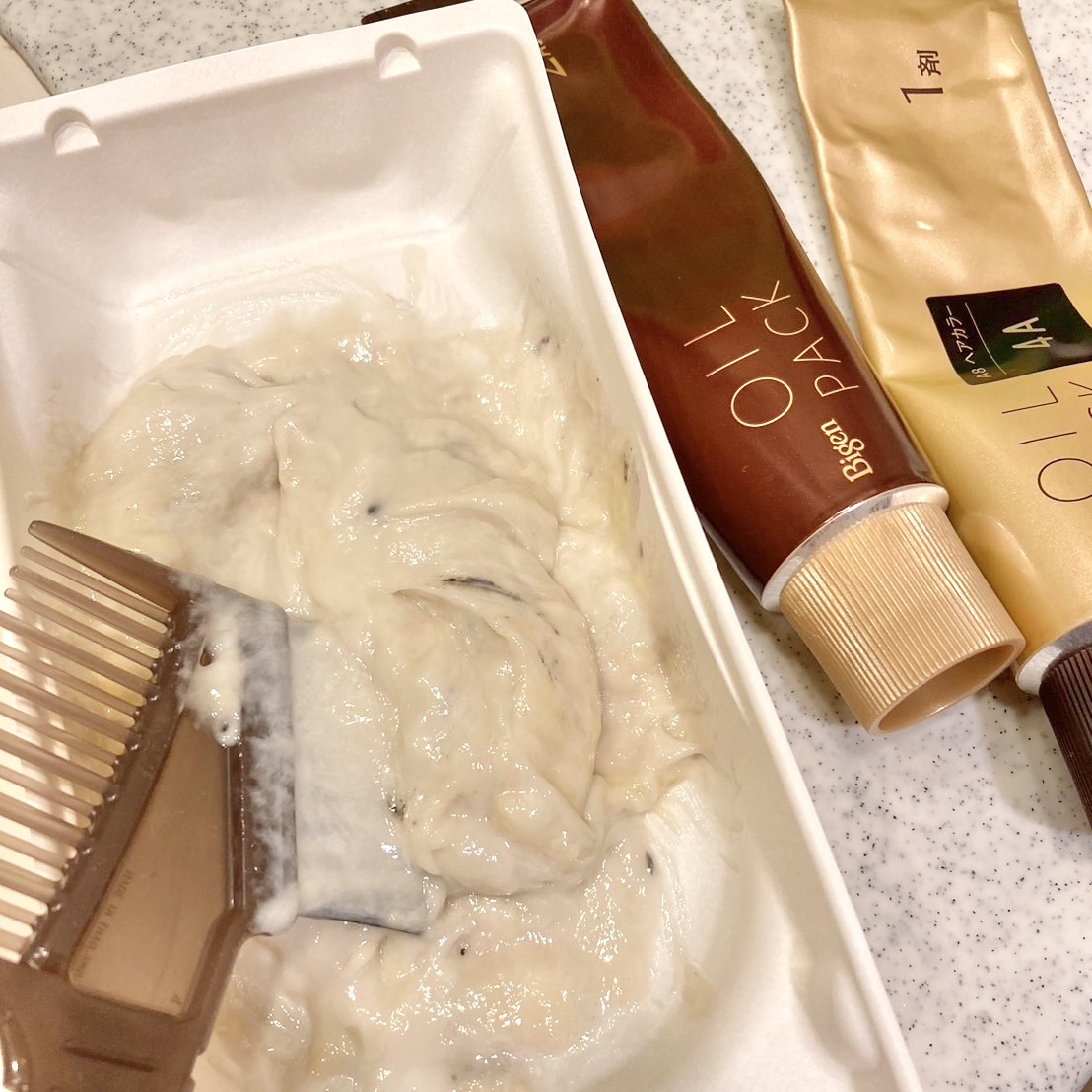 オイルパックカラー 4AB/ビゲン/ヘアカラーを使ったクチコミ（3枚目）